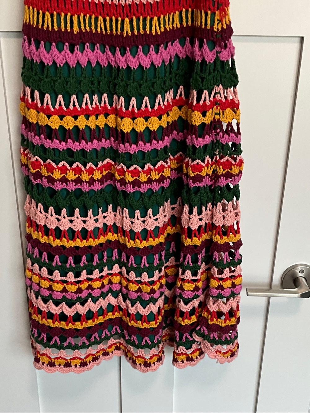 FARM Rio Multicolor Crochet Midi Dress in Pink, Green & Yellow - Picture 7 of 11